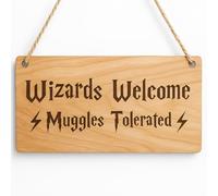 Wizards Welcome Muggles Tolerated Sign Magic Wall Art Funny Movie Citazione Cartello in legno Targa in legno naturale Decorazione per la casa Magia Regalo