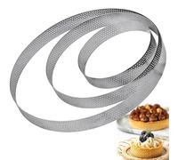 WizeFolk Anello per torta microforato, 3 pezzi, anello per torta perforato, stampo rotondo in acciaio inox 10, 15, 20 cm, altezza 2 cm, per torte, mousse, muffin, pizza e pasticcini