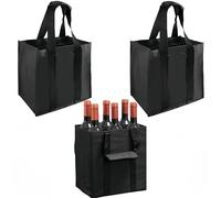 WizeFolk Borsa Portabottiglie,3 Pezzi Borsa per Bottiglie tessuto non tessuto,Portabottiglie Pieghevole, Pratico borsa per portare con 6 scomparti Adatto per Feste,Picnic e Shopping 27 x 18 x 27 cm