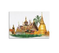 WIZIGM Poster con collage di tempio thailandese, bestie mitiche e architettura, poster artistico moderno da parete su tela, decorazione artistica da parete, 60 x 90 cm, senza cornice