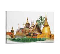 WIZIGM Poster con collage di tempio thailandese, bestie mitiche e architettura, poster artistico moderno da parete su tela, decorazione artistica da parete, 40 x 60 cm, con cornice