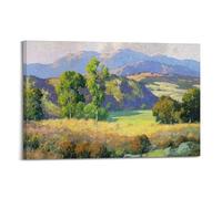 WIZIGM Poster con paesaggio con prato mongolo, montagna lontana in luce, poster artistico moderno da parete su tela, decorazione artistica da parete, 50 x 75 cm, con cornice