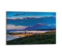 WIZIGM Poster con paesaggio montagna mongola, lago, nebbia mattutina nella luce, poster fotografico moderno da parete su tela, decorazione artistica da parete, 20 x 30 cm, con cornice