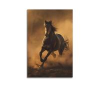 WIZIGM Poster moderno da parete su tela, motivo: cavallo scuro che corre nella polvere, decorazione artistica da parete, 20 x 30 cm, senza cornice