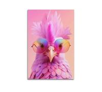 WIZIGM Stampa artistica da parete moderna su tela, motivo: uccello piumato rosa con occhiali da sole colorati, decorazione artistica da parete, 60 x 90 cm, senza cornice