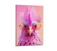 WIZIGM Stampa artistica da parete moderna su tela, motivo: uccello piumato rosa con occhiali da sole colorati, 30 x 45 cm, con cornice