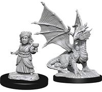 Wizkids Games D&D Nolzur's Marvelous Miniatures - Silver Dragon Wyrmling & Female Halfling (6 Units)