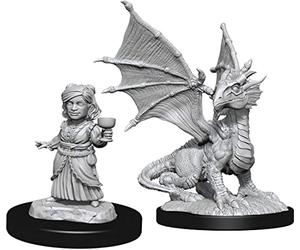 Wizkids Games D&D Nolzur's Marvelous Miniatures - Silver Dragon Wyrmling & Female Halfling (6 Units)