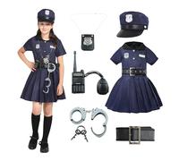 Wizland Bambini Costume di polizia per ragazze, set di uniforme di polizia per Halloween Fancy Dress Up, 6-8 anni