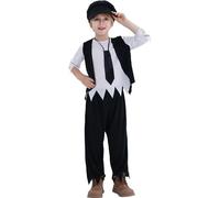 Wizland Costume vittoriano per ragazzi con cappello e cravatte, ragazzi Oliver Twist Costumi Outfit per la Giornata mondiale del libro 3-4 anni (nero)