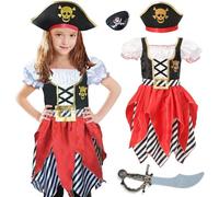 Wizland ragazze pirata costume Buccaneer principessa abito per bambini pirata Lass costume gioco di ruolo vestire set 5-6 anni