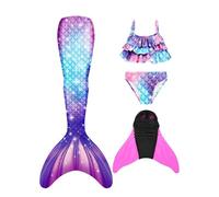 Wizvox Confezione da 4 Costume Sirena, Vestito Sirenetta Bikini Fish Tail Set 3-15 Anni, Scatta delle Bellissime Foto dei Tuoi Bambini,5-120