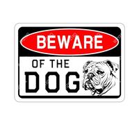 WIZYXQ Targa in metallo con bulldog attenta al cane, divertente, vintage, in alluminio, decorazione per cortile, giardino, garage, recinzione, 20,3 x 30,5 cm