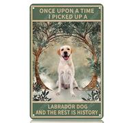 WIZYXQ Targa in metallo con scritta "Once Upon A Time I Picked Up A Labrador Dog And The Rest Is History", targa vintage in alluminio per casa, ufficio, cucina, bar, caffetteria, giardino, decorazione