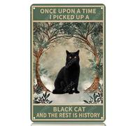 WIZYXQ Targa in metallo vintage con scritta "Once Upon A Time I Picked Up A Black Cat And The Rest Is History", per casa, ufficio, cucina, bar, caffetteria, giardino, decorazione da parete, 30,5 x