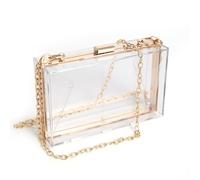 WJCD - Borsa da donna in materiale acrilico trasparente, piccola borsa a tracolla trasparente da sera, approvata allo stadio, con catenella dorata, Oro, Small