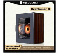 WJCOOLMAN Craftsman 3 MTAX/ITX Case PC con Pannello in Vetro Trasparente e Strisce in Legno, Cabinet per Gamer e Computer da Ufficio