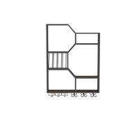WJDREPKHY Mensole galleggianti in Metallo per liquori, portabottiglie da Parete con Porta Bicchieri, mensola da Parete Moderna per Cucina, Sala da Pranzo, espositore Lato Sinistro Nero
