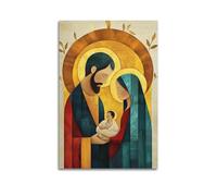WJDYMX Poster su tela con motivo geometrico cristiano della Sacra Famiglia nello sguardo sereno.jpg, quadro decorativo da parete e decorazione moderna per la camera da letto, 50 x 75 cm