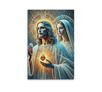 WJDYMX Quadro decorativo da parete su tela con Gesù Cristiano e la Vergine Maria con il Sacro Cuore, decorazione moderna per la camera da letto, 20 x 30 cm