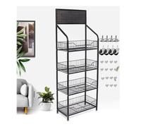 WJFTODAY Grande scaffale per Snack da supermercato - Scaffale per Patatine a 4 o 5 livellna Resistente da Pavimento, Carrello Organizer Mobile con Ruote e 15 Ganci (50x27x140 cm/19,7x10,6x55 Pollici)