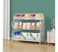 WJFTODAY Grandi cestini portaoggetti in Filo Metallico impilabili a 2, 3, 4 e 5 Livelli, scaffali da supermercato con Ruote, Supporto per Patatine, Frutta, Verdura, Caramelle (3 Livelli L 90 cm), 551