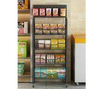 WJFTODAY Scaffale per Snack da supermercato a 3, 4 e 5 Livelli, Supporto per Bevande da per la Cucina del Negozio, Carrello portaoggetti in Filo Metallico (4 Livelli Nero, 50x27 cm/19,7x10,6 Pollici)