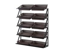 WJFTODAY Scaffale portafrutta e Verdura a 5 Ripiani con 10 cestini ventilati - Suppo - Supporto di Facile Montaggio per Mercato agricolo, Cucina, Negozio - Organizer Marrone Resistente