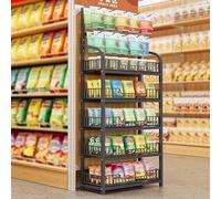 WJFTODAY Scaffali espositivi per Negozi al Dettaglio per Snack, Caramelle e Patatine, scaarmacie, scaffali Commerciali Alti con Gancio (Colore: 5 Ripiani Neri, Dimensioni: 50x27 cm/19,7x10,6 Pollici)