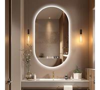 WJFTODAY Specchio da Bagno a LED antiappannamento 51"x32", Moderno Specchio Ovale con conntrollo Touch, retroilluminazione dimmerabile Senza Cornice, 3 Colori, Design Intelligente per riflessi nitidi