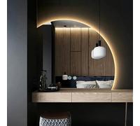 WJFTODAY Specchio da Bagno a LED da 70 cm, antiappannamento, 3 Colori dimmerabili, designarete, Interruttore Touch, Vetro temperato, Elegante Taglio a Sinistra - Perfetto per l'arredamento della casa
