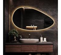 WJFTODAY Specchio da Parete a LED Asimmetrico - Design Ovale Senza Cornice, Temperatura Dato per Un Moderno mobiletto da toeletta, Elegante Accessorio Essenziale per Il Trucco e la Cura della Persona