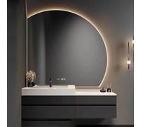 WJFTODAY Specchio da Parete a LED Tricolore dimmerabile, Specchio per Il Trucco Moderno a Specchio Decorativo per Il Bagno Senza Cornice con indicatore della Temperatura, Elegante Illuminazione retrò
