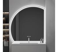 WJFTODAY Specchio da Trucco Asimmetrico da Parete con antiappannamento, Specchio da bagnoicircolare dimmerabile da 70 cm/28 Pollici, Luce LED a 3 Colori, Design infrangibile per Uno Stile impeccabile