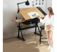 WJFTODAY Tavolo da disegno Tavolo da disegno Stazione artigianale Tavolo da disegno, pian/inclinazione regolabile, 2 cassetti portaoggetti per scrivere Postazione di lavoro per l'arte e l'artigianato