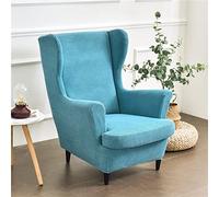 WJHDWYD 2-Pezzi Copripoltrona con Orecchie Elasticizzato, Tinta unita jacquard Addensare Strandmon Copridivano da 1 Posto con Fodera per Cuscino, Lavabile, per Soggiorno Camera(Teal)