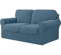 WJHDWYD 7 Pezzi Copridivano Elasticizzato, Copridivano Con Tre Schienali Separati E Cuscini Con Fascia Elastica, Tessuto Jacquard Spandex A Quadri(Smoky Blue,2 posti (145-178 cm))