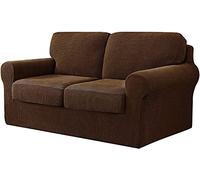 WJHDWYD 7 Pezzi Copridivano Elasticizzato, Copridivano Con Tre Schienali Separati E Cuscini Con Fascia Elastica, Tessuto Jacquard Spandex A Quadri(Caffè,2 posti (145-178 cm))