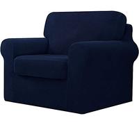 WJHDWYD 7 Pezzi Copridivano Elasticizzato, Copridivano Con Tre Schienali Separati E Cuscini Con Fascia Elastica, Tessuto Jacquard Spandex A Quadri(Navy,1 posti (80-120 cm))