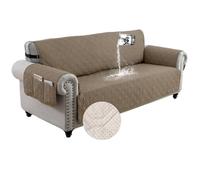 WJHDWYD Copridivano 1 Posti con Braccioli, Copridivano Antigraffio Gatto Cani, Impermeabile Trapuntato Copridivano, Universale Copri Divano Estivo, Fodere Copridivani Antimacchia(Taupe,2 Posti)