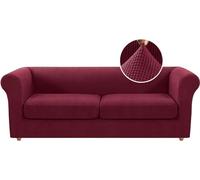 WJHDWYD Copridivano 1 Posto Con Braccioli, Copridivani Chesterfield Elasticizzato con Copriseduta Divano Separati, Universale Moderno Copri Divano Antiscivolo(Vino Rosso,Grande 2 posti)