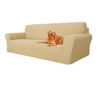 WJHDWYD Copridivano 1 Posto con Braccioli, Copridivani per Divani Elasticizzato e Lavabili, Copri Divano AntiGraffio per Cani e Domestici(Beige Giallo,4 Posti)