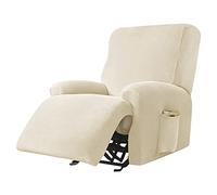 WJHDWYD Copripoltrona Relax Reclinabile Completo 4-Pezzo Fodera per Poltrona Elasticizzato 1 Posto con Tasche, Coprisedile Poltrona Velluto Lavabile Antiscivolo Copripoltrona(Beige)