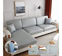 WJHDWYD Coprisedile per Divano con Penisola 3/4/2/1 Posti Elastico Federa per Cuscino per Divano del Sedile Universale in Ecopelle Copridivano Protezione del Cuscino Sedile(Argento,Grande 3 Posti)