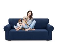 WJHDWYD Elasticizzato Copridivano 3 Posti, Universale Copri Divano con Braccioli, Moderno Copridivani Elasticizzati, Copridivano AntiGraffio Gatto, Sofa Cover Antiscivolo Lavabili(Blu Scuro,3 Posti)