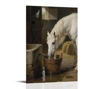 WJHJZQYY Decorazione da parete decorativa da appendere con un cavallo che abbassa la testa per bere, naso che si immerge nel secchio, arte moderna, 50 x 75 cm