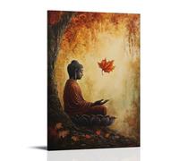 WJHJZQYY Decorazione da parete moderna da appendere, 40 x 60 cm, motivo: una foglia che cade atterra in grembo di Buddha, e il momento è tenuto per sempre in un dipinto del tempo