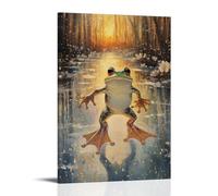 WJHJZQYY Decorazione da parete moderna da appendere con dipinto ad olio di una rana che pattina su uno stagno di giglio congelato all'ora d'oro. Poster decorativo da parete moderno da appendere (40 x