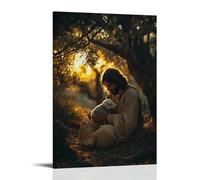 WJHJZQYY Decorazione da parete moderna da appendere con Gesù sotto gli ulivi, Gesù culla un agnello tremante mentre la luce dell'alba dorata trafigge i rami antichi. Poster decorativo da parete