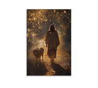 WJHJZQYY Decorazione da parete moderna da appendere con scritta "A Rain of Stars Lights The Way As Jesus Walks with The Lamb, While Wolves Dissolve in Smoke". Decorazione da parete moderna da